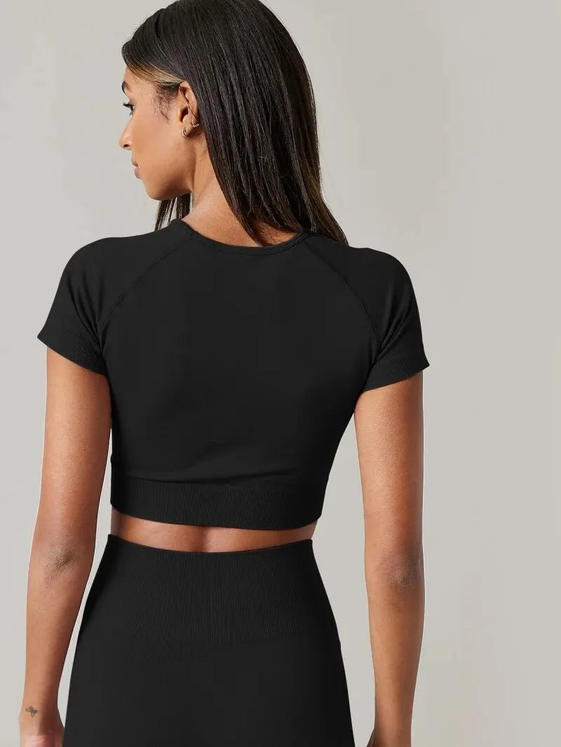 Women Cropped Seamless Sport Shirts